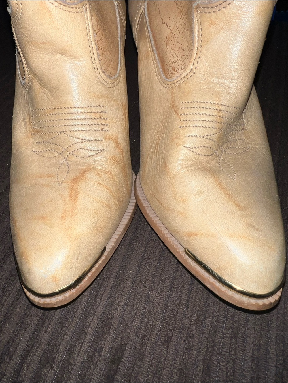 ACME Vintage Leather Cream and Brown Heeled Western Cowgirl Rodeo Boots 6.5 - Picture 8 of 8